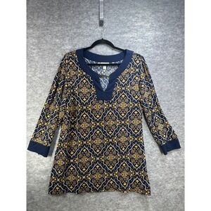 Charter Club Womens Size IX Tunic Top Navy Gold EUC Work Wear Casual Plus Size